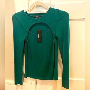 Lulus Flirty Little Secret green Ribbed Cutout Long Sleeve Top